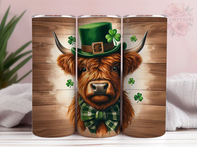 St Patricks Day Highland Cow 20oz Tumbler Wrap PNG, Cow Tumbler, Straight & Tapered Tumbler Wrap, Instant Digital Download Sublimation Li Zamperini 