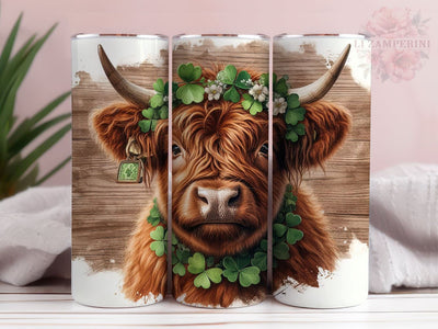 St Patricks Day Highland Cow 20oz Tumbler Wrap PNG, Cow Tumbler, Straight & Tapered Tumbler Wrap, Instant Digital Download Sublimation Li Zamperini 
