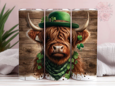 St Patricks Day Highland Cow 20oz Tumbler Wrap PNG, Cow Tumbler, Straight & Tapered Tumbler Wrap, Instant Digital Download Sublimation Li Zamperini 