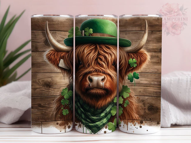 St Patricks Day Highland Cow 20oz Tumbler Wrap PNG, Cow Tumbler, Straight & Tapered Tumbler Wrap, Instant Digital Download Sublimation Li Zamperini 