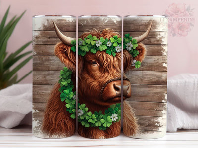 St Patricks Day Highland Cow 20oz Tumbler Wrap PNG, Cow Tumbler, Straight & Tapered Tumbler Wrap, Instant Digital Download Sublimation Li Zamperini 