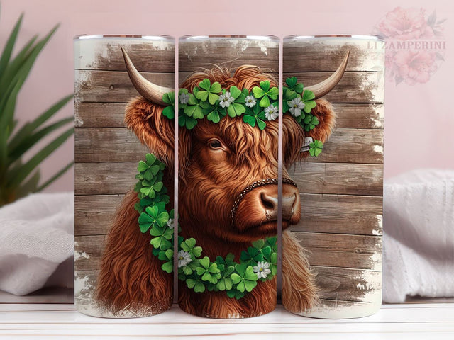 St Patricks Day Highland Cow 20oz Tumbler Wrap PNG, Cow Tumbler, Straight & Tapered Tumbler Wrap, Instant Digital Download Sublimation Li Zamperini 