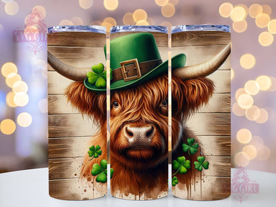 St Patricks Day Highland Cow, 20oz Tumbler Wrap PNG, Sublimation Design, Cow Tumbler Sublimation SvggirlplusArt 