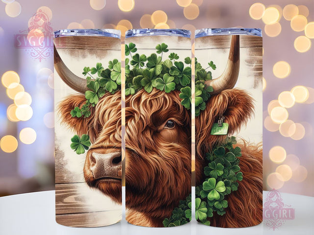 St Patricks Day Highland Cow, 20oz Tumbler Wrap PNG, Sublimation Design, Cow Tumbler Sublimation SvggirlplusArt 