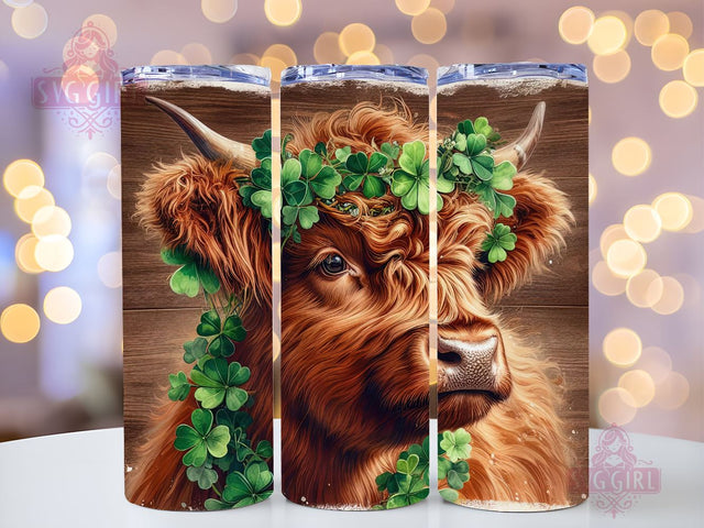 St Patricks Day Highland Cow, 20oz Tumbler Wrap PNG, Sublimation Design, Cow Tumbler Sublimation SvggirlplusArt 