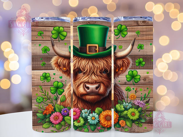 St. Patrick's Day Highland Cow 20oz Tumbler Wrap Sublimation Design, Straight Tapered Tumbler Wrap, St. Patrick's Day Tumbler Png, Instant Digital Download Sublimation SvggirlplusArt 