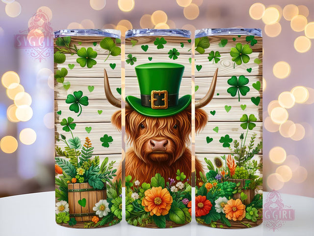 St Patrick's Day Highland Cow 20oz Tumbler Wrap Sublimation Design, Straight Tapered Tumbler Wrap, St Patrick's Day Tumbler Png, Instant Digital Download Sublimation SvggirlplusArt 