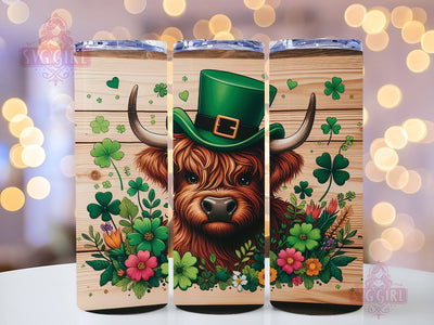 St. Patrick's Day Highland Cow 20oz Tumbler Wrap Sublimation Design, Straight Tapered Tumbler Wrap, St. Patrick's Day Tumbler Png, Instant Digital Download Sublimation SvggirlplusArt 