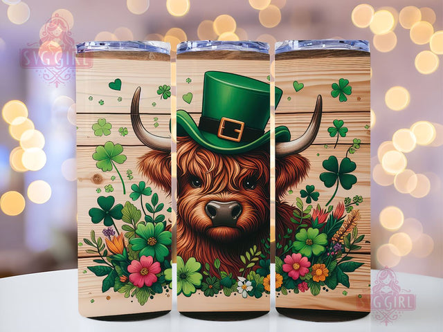 St. Patrick's Day Highland Cow 20oz Tumbler Wrap Sublimation Design, Straight Tapered Tumbler Wrap, St. Patrick's Day Tumbler Png, Instant Digital Download Sublimation SvggirlplusArt 