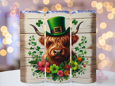 St. Patrick's Day Highland Cow 20oz Tumbler Wrap Sublimation Design, Straight Tapered Tumbler Wrap, St. Patrick's Day Tumbler Png, Instant Digital Download Sublimation SvggirlplusArt 