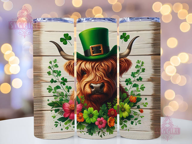 St. Patrick's Day Highland Cow 20oz Tumbler Wrap Sublimation Design, Straight Tapered Tumbler Wrap, St. Patrick's Day Tumbler Png, Instant Digital Download Sublimation SvggirlplusArt 