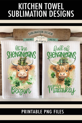 St Patricks Day Highland Cow | Kitchen Towel Sublimation Designs Sublimation Ewe-N-Me Designs 