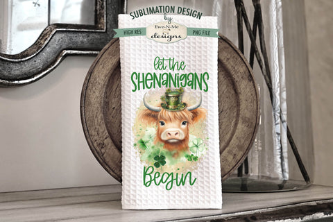 St Patricks Day Highland Cow | Kitchen Towel Sublimation Designs Sublimation Ewe-N-Me Designs 