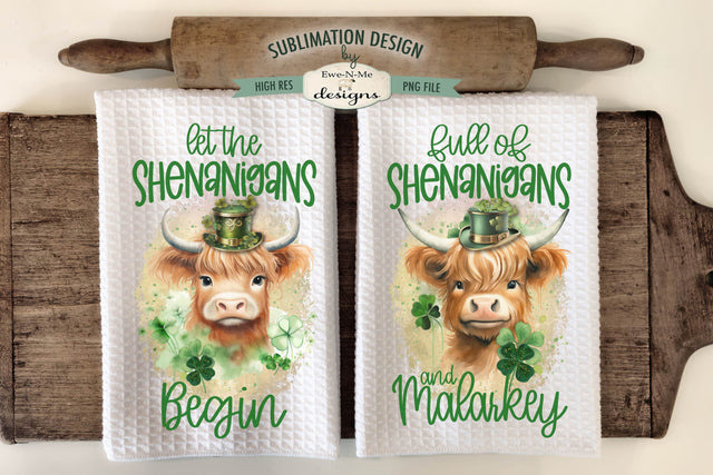 St Patricks Day Highland Cow | Kitchen Towel Sublimation Designs Sublimation Ewe-N-Me Designs 