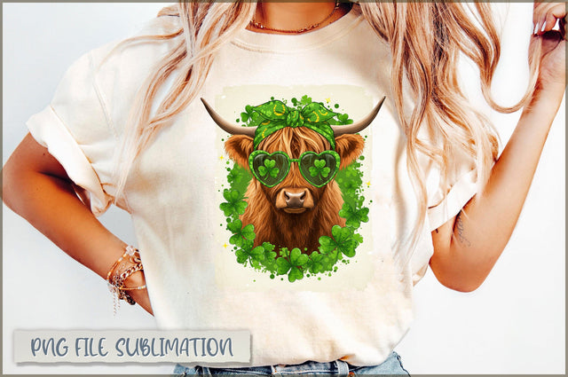 St Patrick's Day Highland Cow PNG Sublimation Shetara Begum 