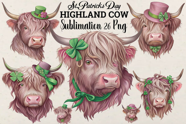 St. Patrick's Day Highland Cow Sublimation PNG Bundle SVG Angelina750 