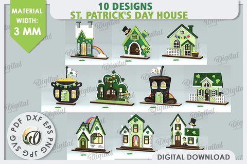 St. Patrick's Day Houses Laser Cut Bundle. Layered Houses SVG Evgenyia Guschina 