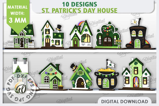 St. Patrick's Day Houses Laser Cut Bundle. Layered Houses SVG Evgenyia Guschina 