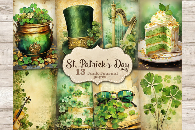 St Patricks Day Junk Journal Pages | Green Printable Journal SVG GlamArtZhanna 