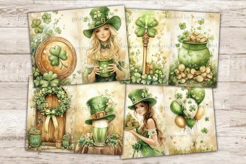 St. Patricks Day Junk Journal Pages | Shamrock Printable SVG GlamArtZhanna 