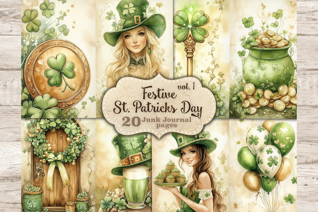 St. Patricks Day Junk Journal Pages | Shamrock Printable SVG GlamArtZhanna 