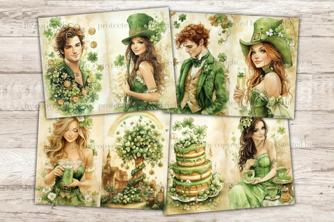 St. Patricks Day Junk Journal Pages | Shamrock Printable SVG GlamArtZhanna 