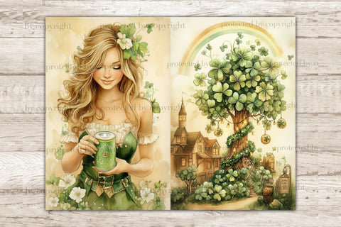 St. Patricks Day Junk Journal Pages | Shamrock Printable SVG GlamArtZhanna 