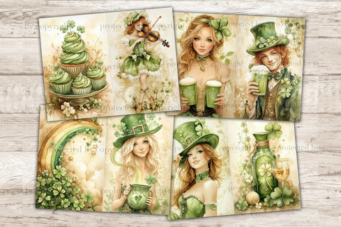 St. Patricks Day Junk Journal Pages | Shamrock Printable SVG GlamArtZhanna 