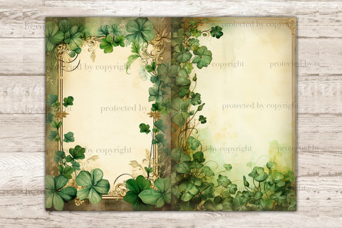 St. Patrick's Day Junk Journal Paper | Shamrock Printable SVG GlamArtZhanna 