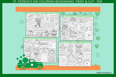 St. Patrick’s Day Kids Coloring Bookmarks Printable PDF – Fun Shamrock Print and Cut Activity for Classroom Party Favors Sublimation Keepsake Treasures Designs LLC. 