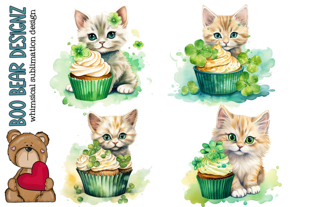 St Patrick's Day Kittens and Cupcakes Clipart Sublimation Boo Bear Designz 