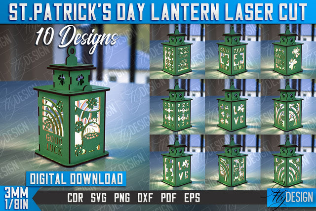 St. Patrick's Day Lantern | 3D Patrick's Day Lantern | Laser Cutting File | CNC File SVG Fly Design 
