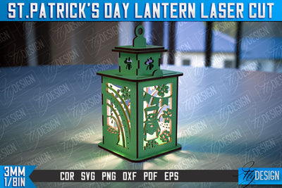 St. Patrick's Day Lantern | 3D Patrick's Day Lantern | Laser Cutting File | CNC File SVG Fly Design 