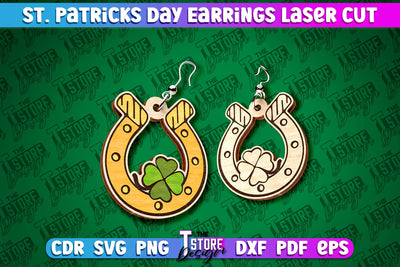 St. Patricks Day Laser Earrings | Accessories Laser Cut SVG Design | CNC Files SVG The T Store Design 