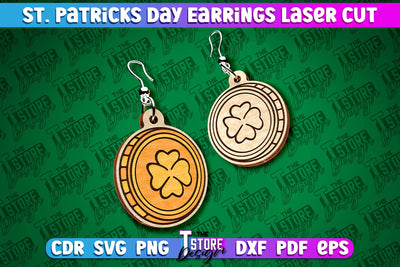 St. Patricks Day Laser Earrings | Accessories Laser Cut SVG Design | CNC Files SVG The T Store Design 