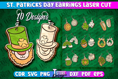 St. Patricks Day Laser Earrings | Accessories Laser Cut SVG Design | CNC Files SVG The T Store Design 