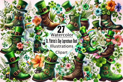 St. Patrick's Day Leprechaun Boot Clipart Bundle Sublimation SVGArt 