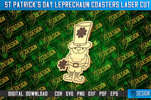 St. Patrick's Day Leprechaun Coasters | Laser Cutting File | CNC File SVG Fly Design 