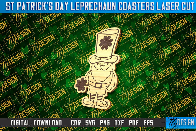 St. Patrick's Day Leprechaun Coasters | Laser Cutting File | CNC File SVG Fly Design 