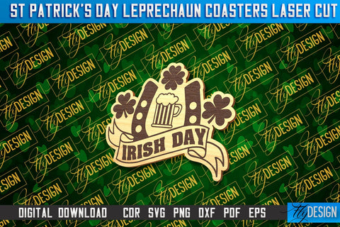 St. Patrick's Day Leprechaun Coasters | Laser Cutting File | CNC File SVG Fly Design 