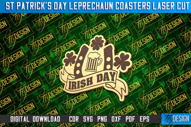 St. Patrick's Day Leprechaun Coasters | Laser Cutting File | CNC File SVG Fly Design 