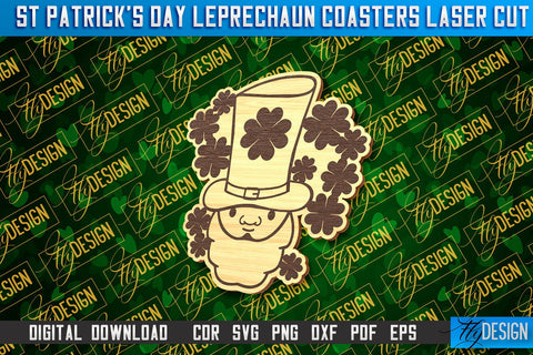 St. Patrick's Day Leprechaun Coasters | Laser Cutting File | CNC File SVG Fly Design 
