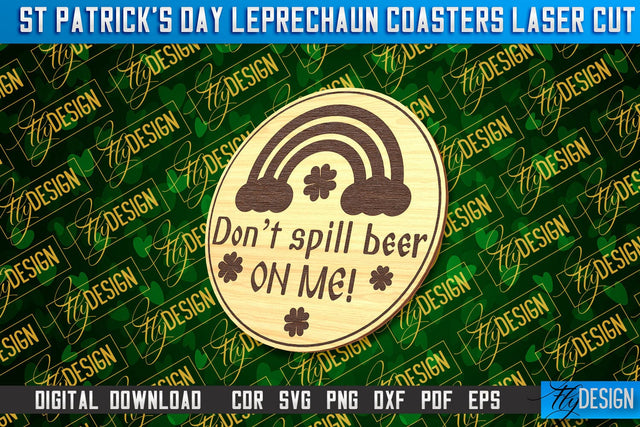 St. Patrick's Day Leprechaun Coasters | Laser Cutting File | CNC File SVG Fly Design 