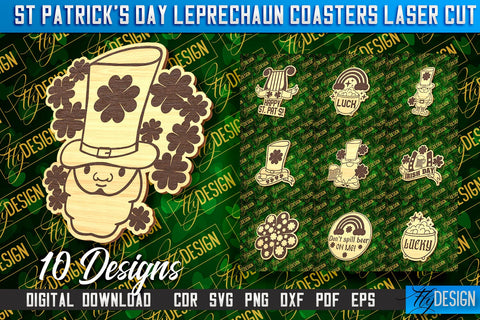 St. Patrick's Day Leprechaun Coasters | Laser Cutting File | CNC File SVG Fly Design 