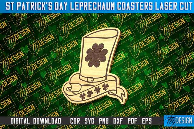 St. Patrick's Day Leprechaun Coasters | Laser Cutting File | CNC File SVG Fly Design 