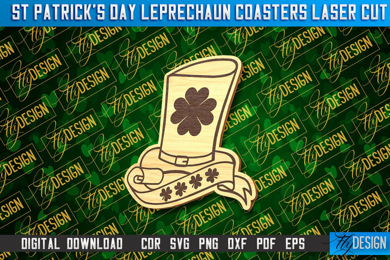 St. Patrick's Day Leprechaun Coasters | Laser Cutting File | CNC File SVG Fly Design 