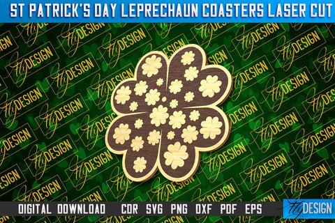 St. Patrick's Day Leprechaun Coasters | Laser Cutting File | CNC File SVG Fly Design 