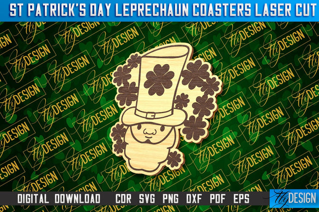 St. Patrick's Day Leprechaun Coasters | Laser Cutting File | CNC File SVG Fly Design 