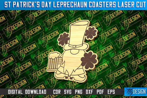 St. Patrick's Day Leprechaun Coasters | Laser Cutting File | CNC File SVG Fly Design 