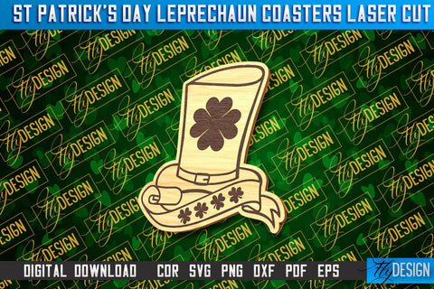 St. Patrick's Day Leprechaun Coasters | Laser Cutting File | CNC File SVG Fly Design 
